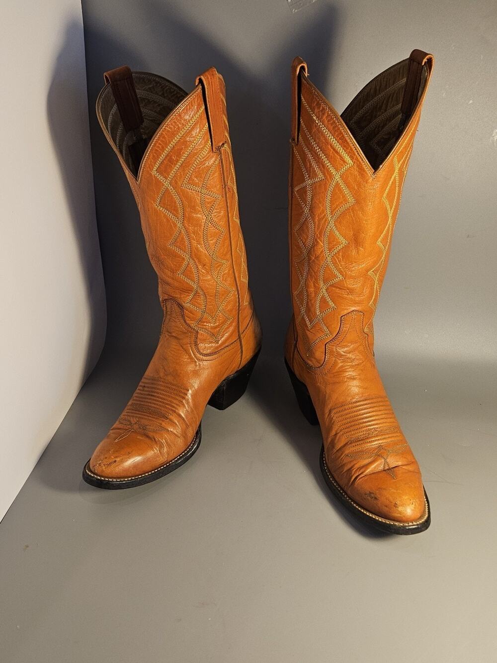 Vintage Laramie Handmade Distressed Western Cowboy Boots COGNAC Womens Sz 5